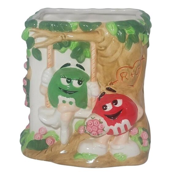 Mars M & M Candy Flower Vase or Planter FTD Green M on Swing R + G - Picture 2 of 9